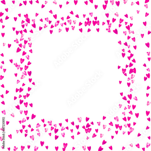 Valentines day sale with pink glitter hearts. February 14th day. Vector confetti for valentines day sale template. Grunge hand drawn texture. Love theme for special business offer, banner, flyer. © Holo Art