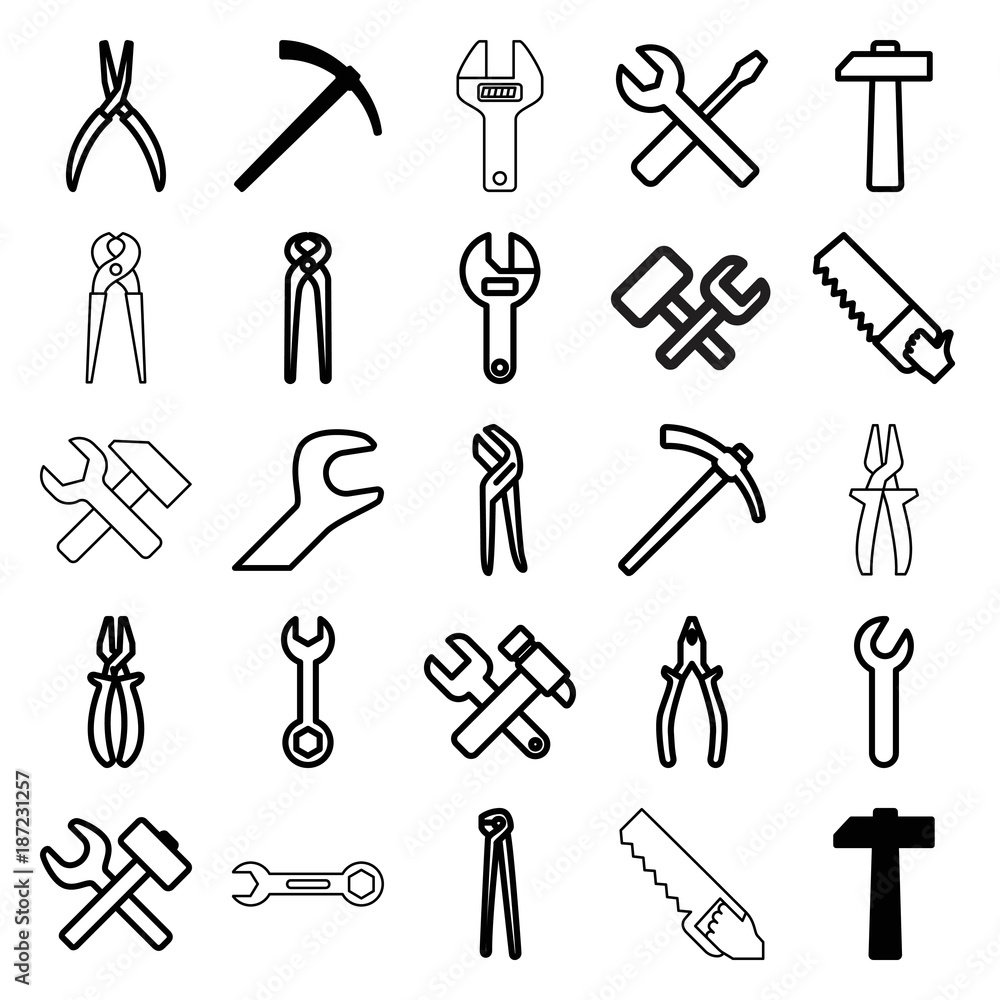 Wrench icons. set of 25 editable outline wrench icons Wrench icons. set of 25 editable outline wrench icons