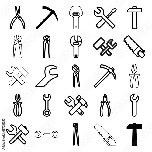 Wrench icons. set of 25 editable outline wrench icons