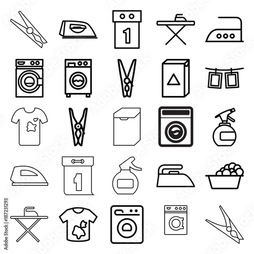 Laundry icons. set of 25 editable outline laundry icons