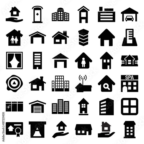 Estate icons. set of 36 editable filled estate icons
