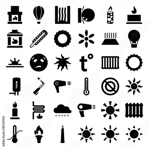 Heat icons. set of 36 editable filled heat icons