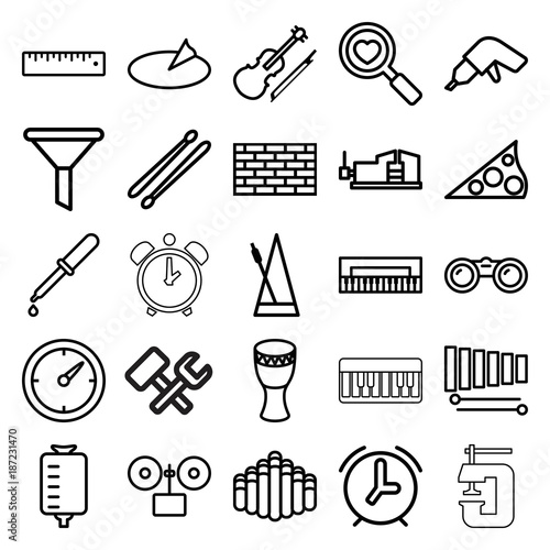 Instrument icons. set of 25 editable outline instrument icons