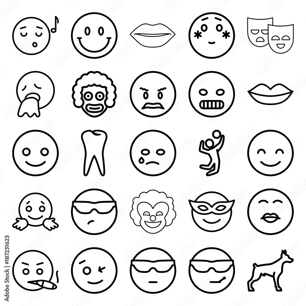 Smile icons. set of 25 editable outline smile icons Smile icons. set of 25 editable outline smile icons