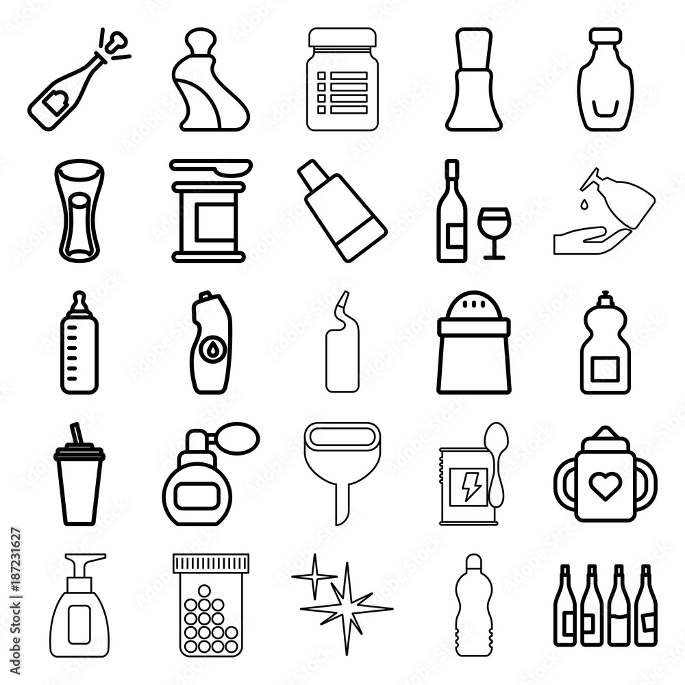 Bottle icons. set of 25 editable outline bottle icons Bottle icons. set of 25 editable outline bottle icons