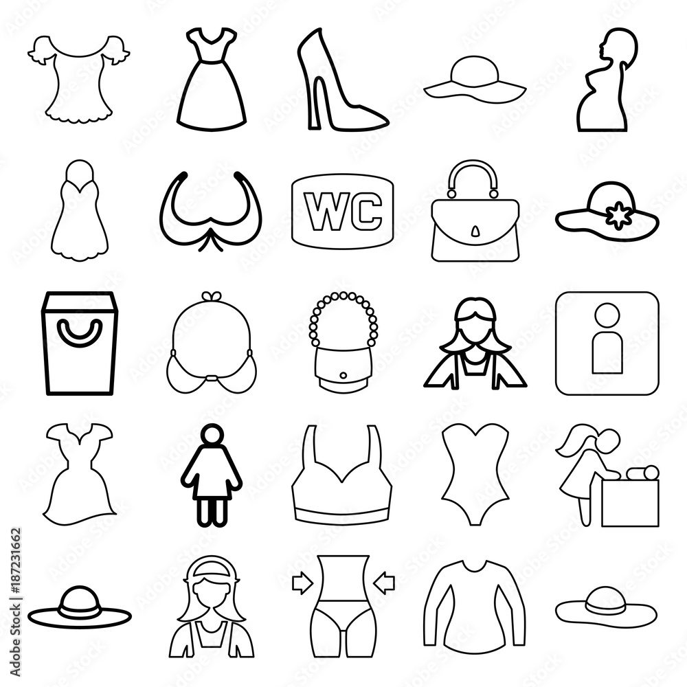 Lady icons. set of 25 editable outline lady icons Lady icons. set of 25 editable outline lady icons