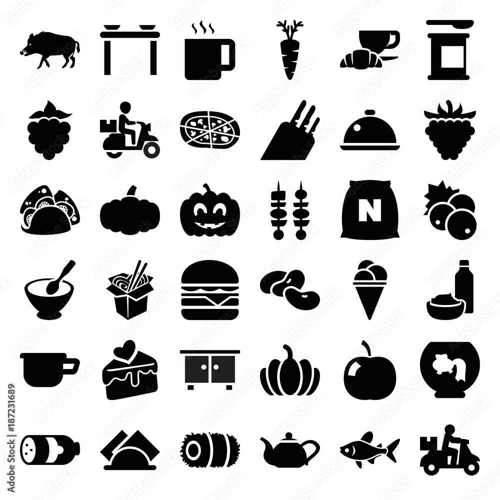 Food icons. set of 36 editable filled food icons
