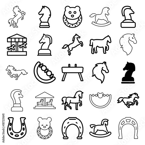 Horse icons. set of 25 editable outline horse icons