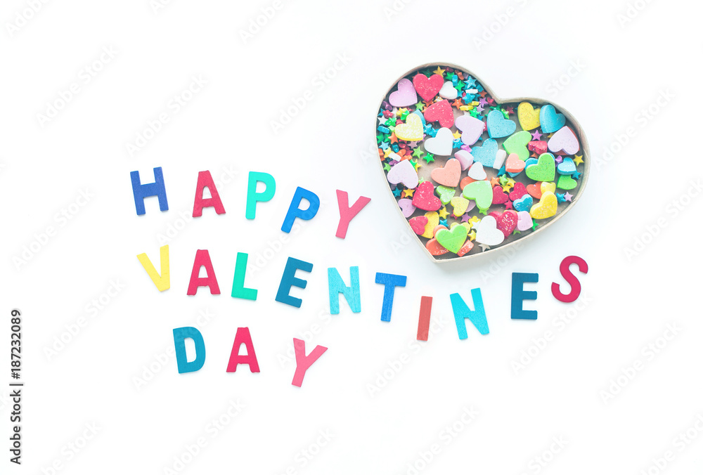 Happy valentine's day with colorful heart shape in box Happy valentine's day with colorful heart shape in box