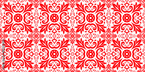 Seamless pattern. Red and white seamless background. Red pattern. Abstract background, abstract pattern. Geometric pattern. Background for printed products, brochures, booklets, fabric. Eps 10