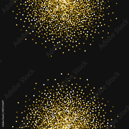 Round gold glitter. Abstract half circles with round gold glitter on black background. Impressive Vector illustration.