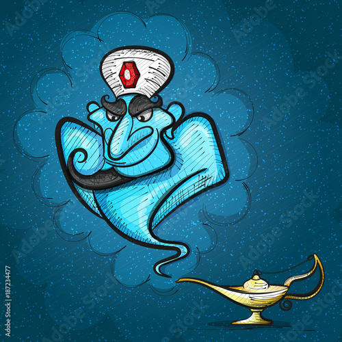 Lamp Aladdin with gin, the magic lamp