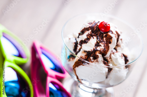 Ice cream sundae and sun glasses 