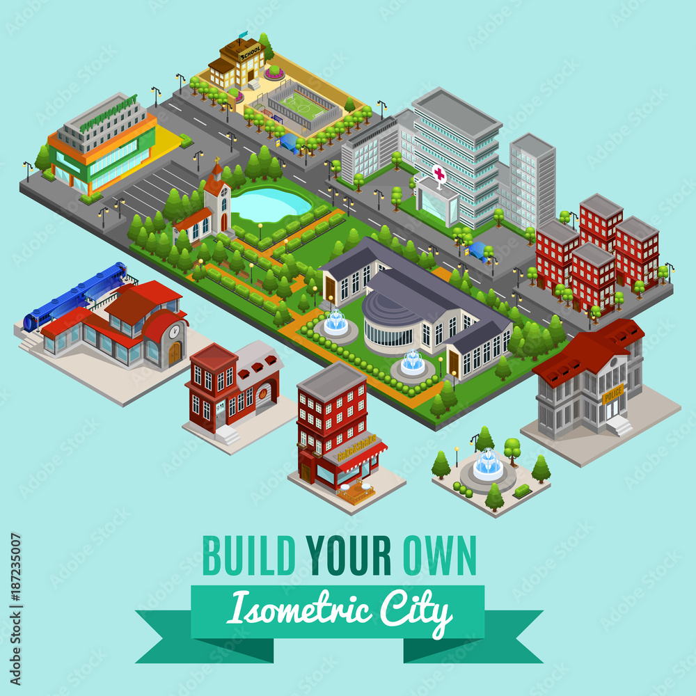 Fototapeta premium Isometric City Creation Concept