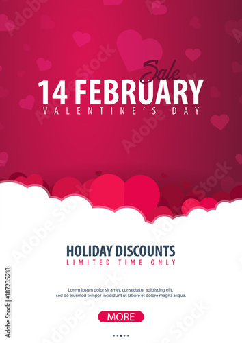 Valentines day sale poster and background. Wallpaper, flyers, invitation, posters, brochure, voucher, banners. Vector illustration.
