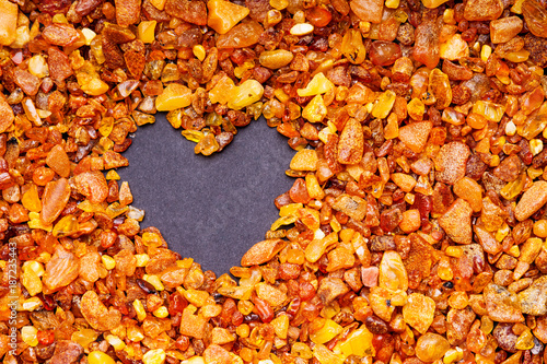 Amber stones and heart shape 