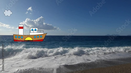 Steamship on sea animation
