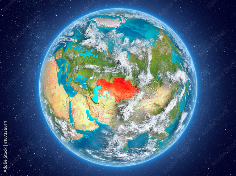 Obraz premium Kazakhstan on planet Earth in space