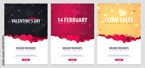 Set of Valentines day sale posters and backgrounds. Wallpaper, flyers, invitation, posters, brochure, voucher, banners. Vector illustration. photo