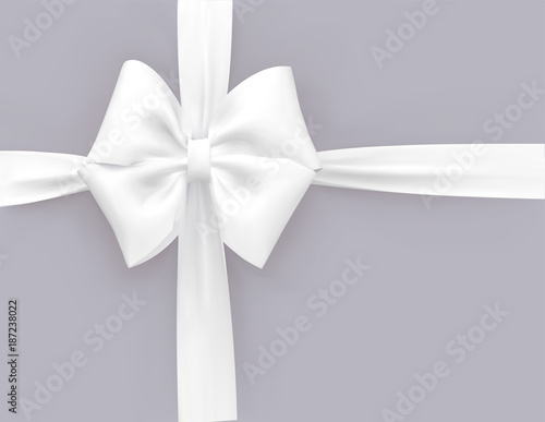 White vector 3d bow and ribbon. Template for greeting card, sale promo or gift certificate.