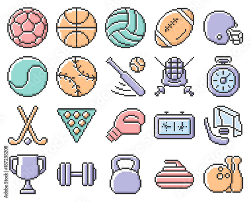 Collection of outlined pixel icons: Sport