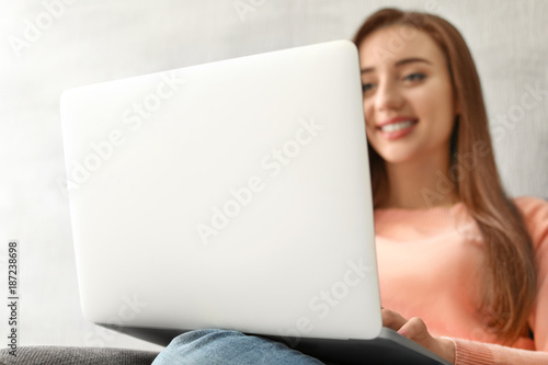 Young woman working on lapt...