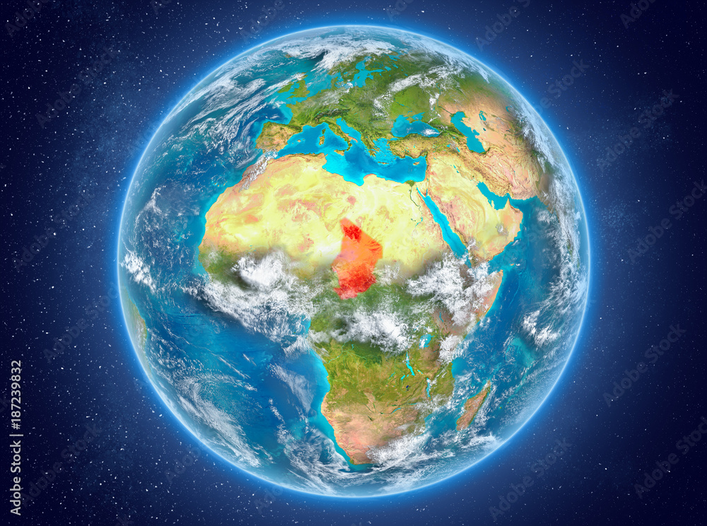 Fototapeta premium Chad on planet Earth in space