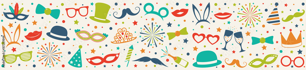 Panoramic header - carnival party, birthday party or photo booth. Vector. - obrazy, fototapety, plakaty 