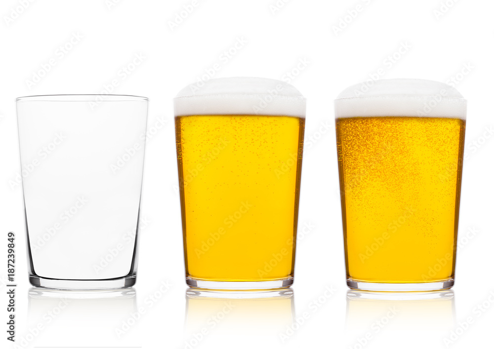 Cold glasses of lager ale beer with foam Cold glasses of lager ale beer with foam