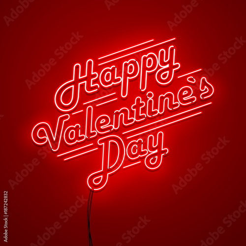 Valentines Day background. Vector retro neon sign.