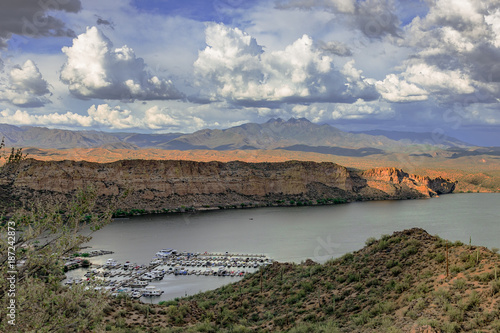 Desert Lake and Mountains