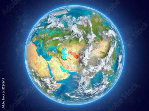 Fototapeta Naklejka Na Ścianę i Meble -  Uzbekistan on planet Earth in space