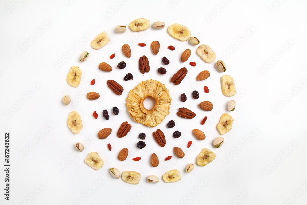 mandala of dried fruits and nuts - symbols of jewish holiday Tu Bishvat mandala of dried fruits and nuts - symbols of jewish holiday Tu Bishvat