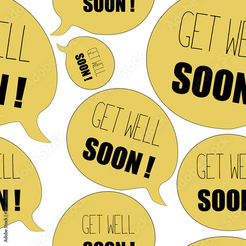 Yellow bubbles with Get Well Soon quote. Seamless pattern. Vector illustration on white background