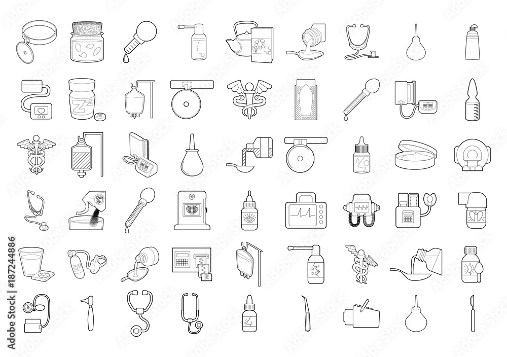 Medical tools icon set, outline style Medical tools icon set, outline style