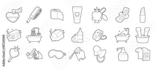 Personal hygiene icon set  outline style