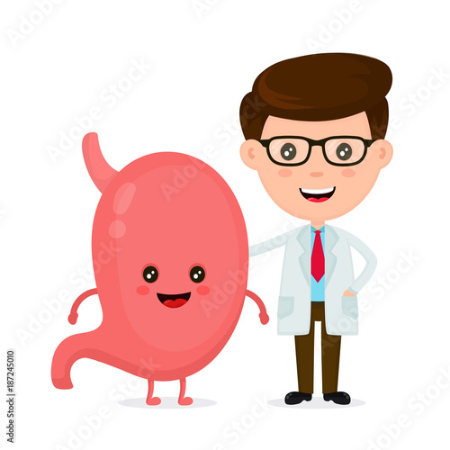 Cute funny smiling doctor and healthy happy stomach