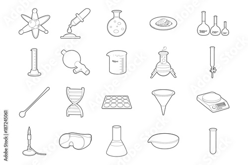 Chemistry tools icon set, outline style