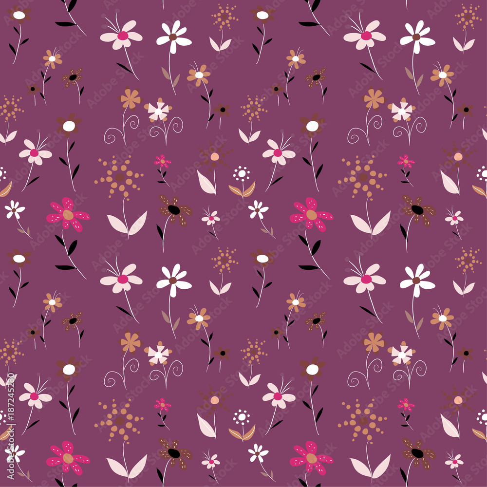 Vector illustration of cute flowers seamless pattern on violet background Vector illustration of cute flowers seamless pattern on violet background