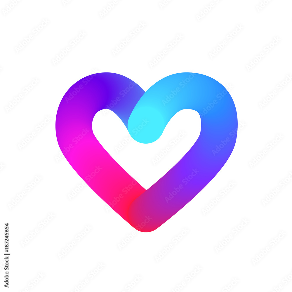 Abstract liquid fluid color shape. Bright ultra violet gradient blend flat effect. Romantic vector icon for valentines day with heart.