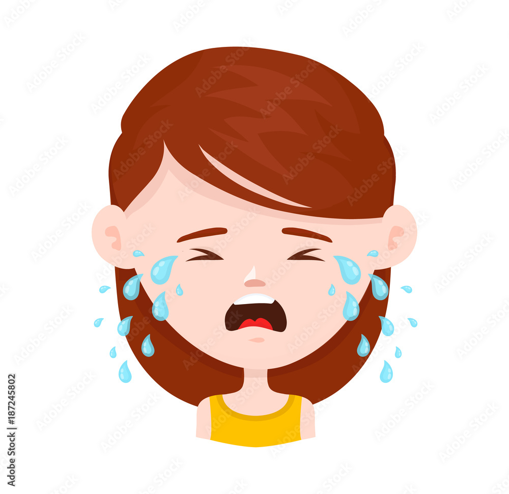 Women young girl crying. Vector flat 