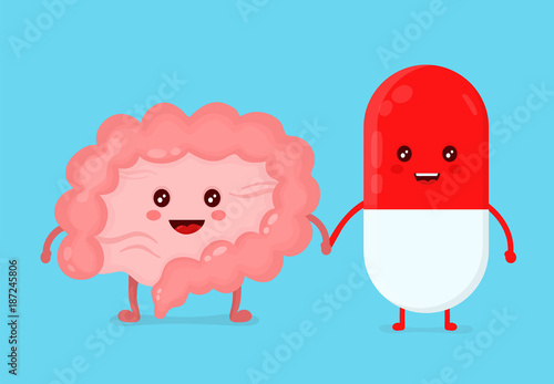 Cute funny smiling pill healthy happy intestines