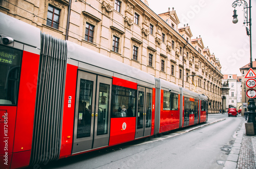 Photography Red tram in Prague