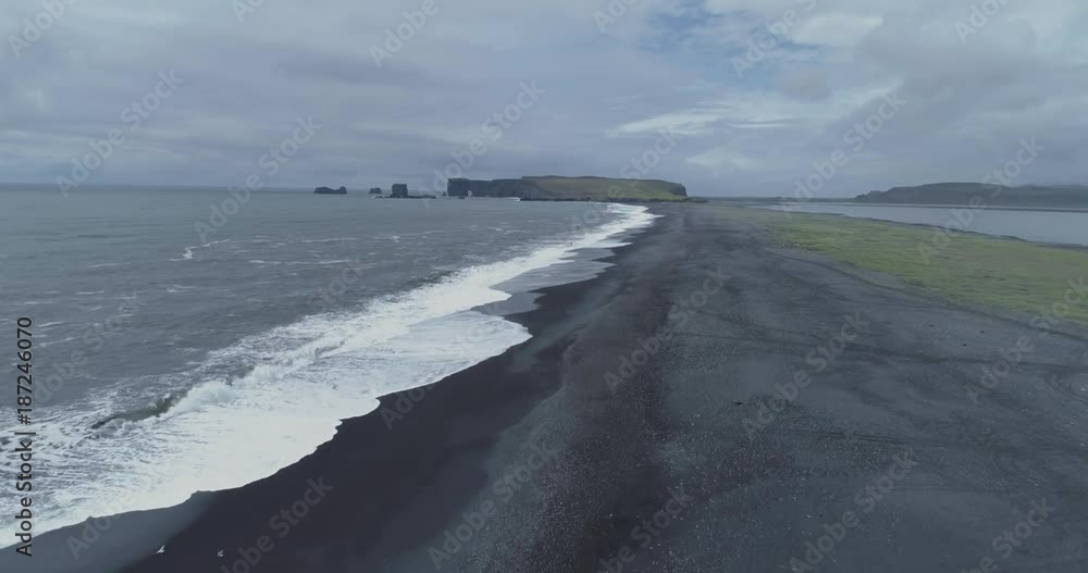 Black Sand Beach (Aerial Drone View) - Vik, Iceland