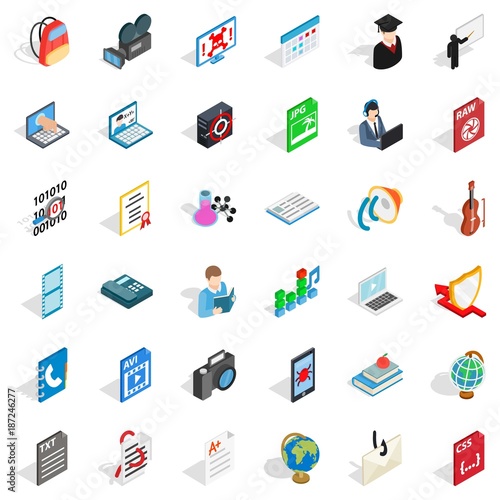 Monitor icons set, isometric style