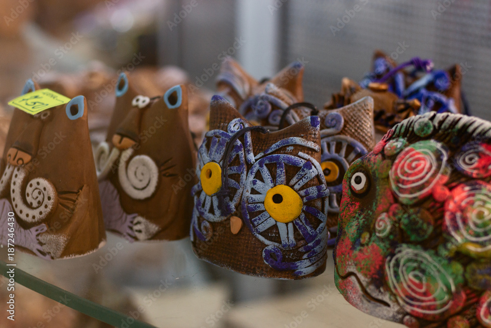 Fototapeta premium Russian and belorussian nationaltraditional dolls at the souvenir market.