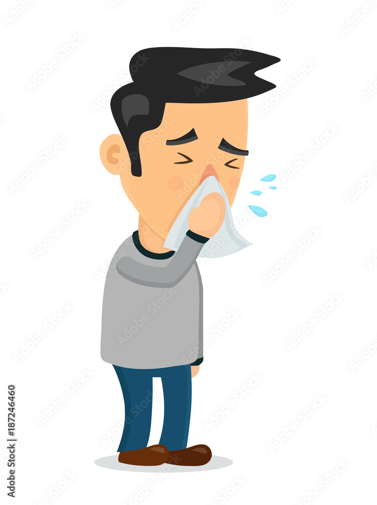 Sneezing person man character.Vector flat 
