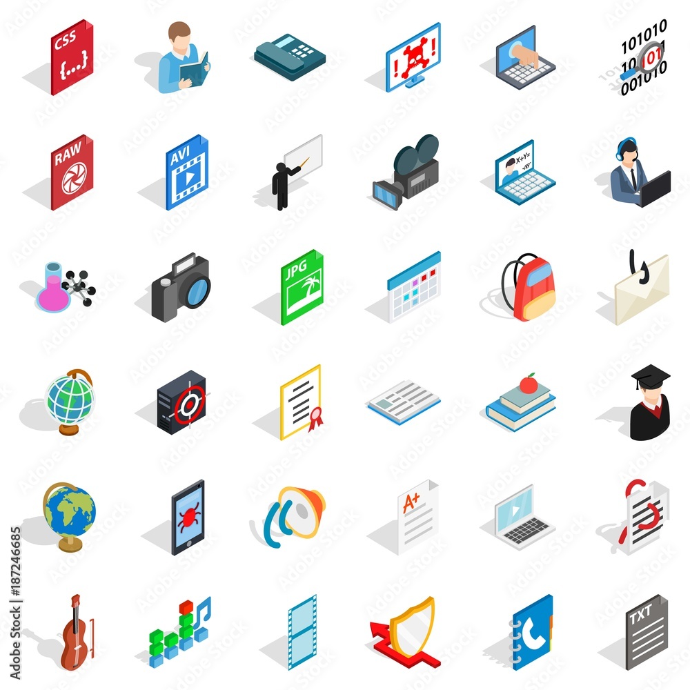 Computer screen icons set, isometric style Computer screen icons set, isometric style