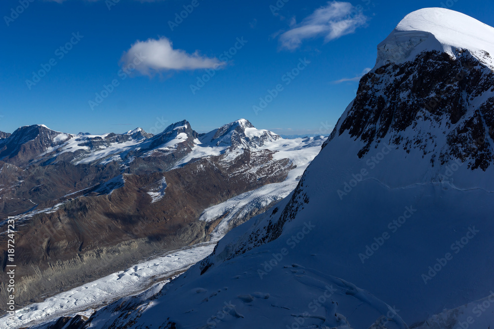 Winter Landscape of swiss Alps and mount Breithorn, Canton of Valais, Switzerland 