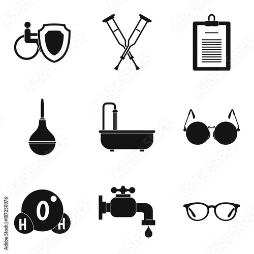 Disabled health care icons set, simple style
